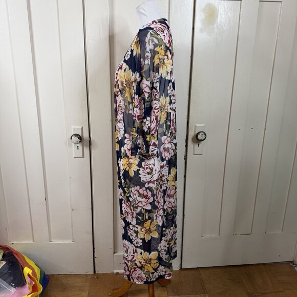 Ultra Flirt Kimono Long Duster Sheer Floral Pattern L Large 3/4 Sleeve Cottage - Picture 4 of 8